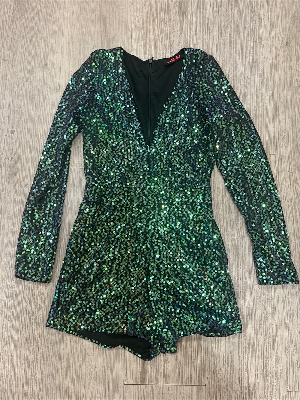 Motel Rocks Green Sequin Long-Sleeve Romper